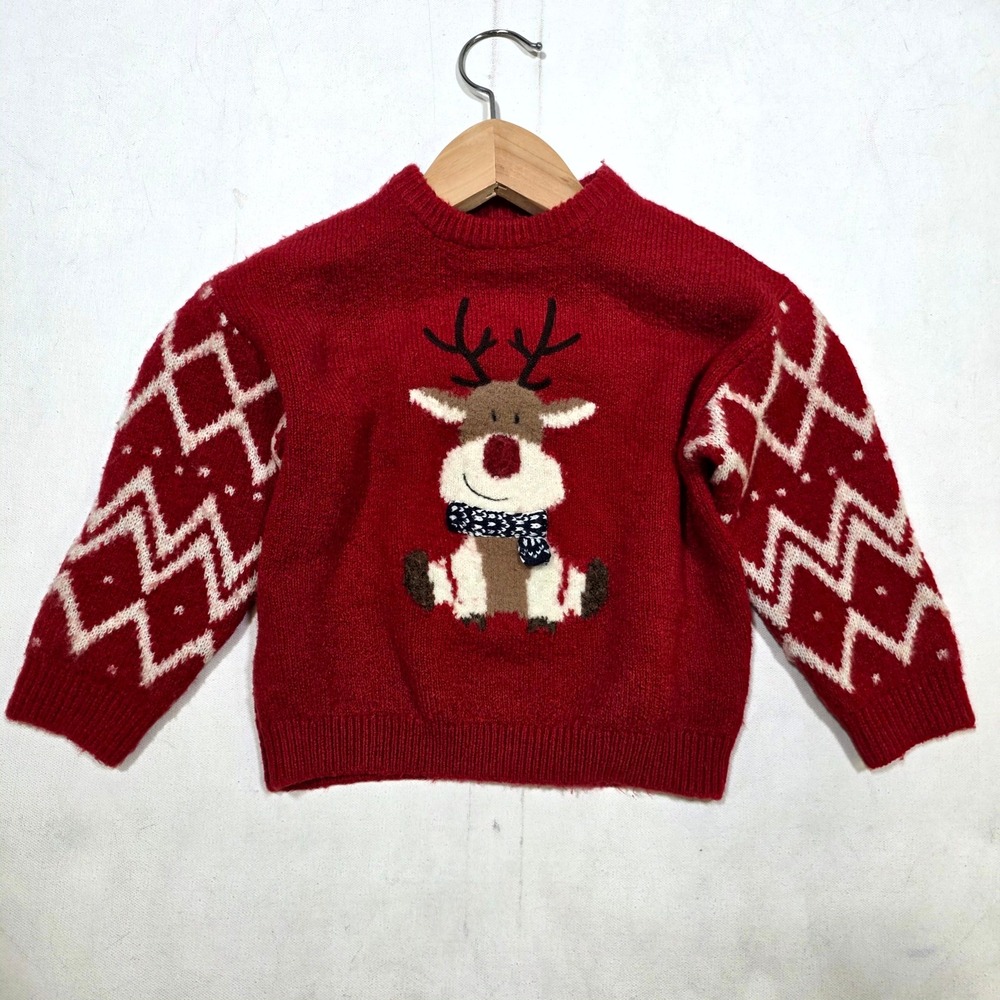 Zara Reindeer Sweater Toddler 2 Years Red Fair Isle Holiday Festive Christmas